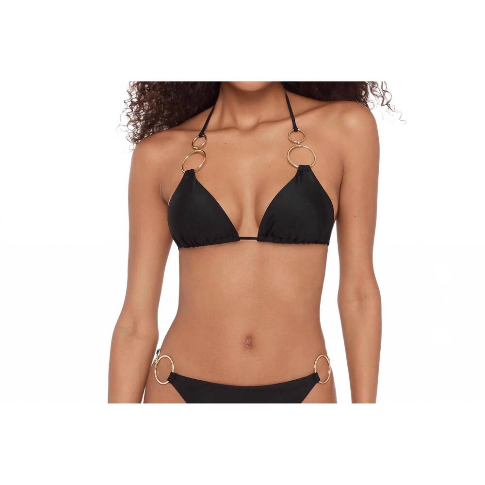 NEW STEVE MADDEN double ring triangle bikini top in raven black